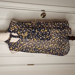 CAbi Flynn Tie Blue & Yellow Floral Sheer Blouse Top Size L